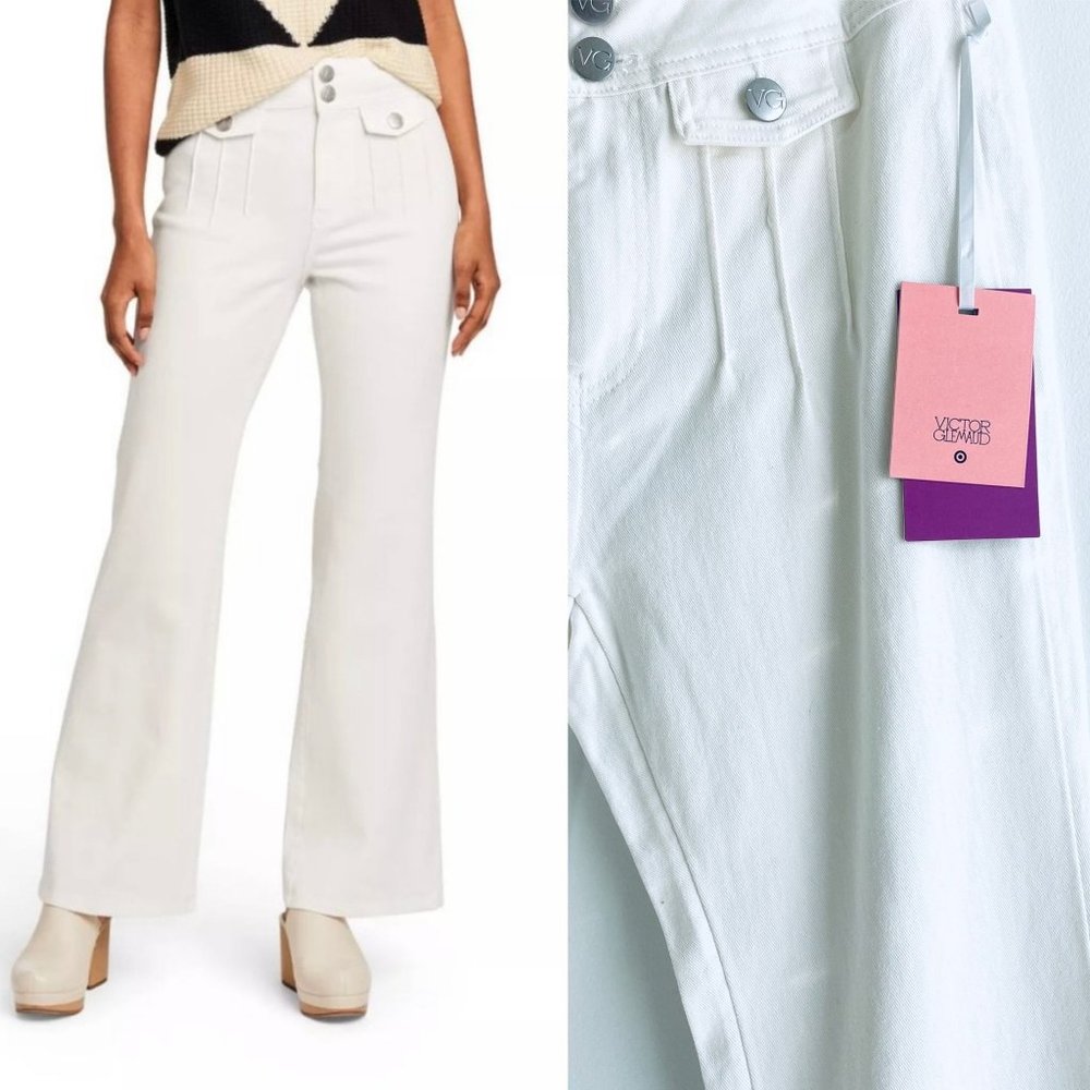Victor Glemaud 16 20 24 Flare Jeans High Rise Denim Pants White Cream Plus Size